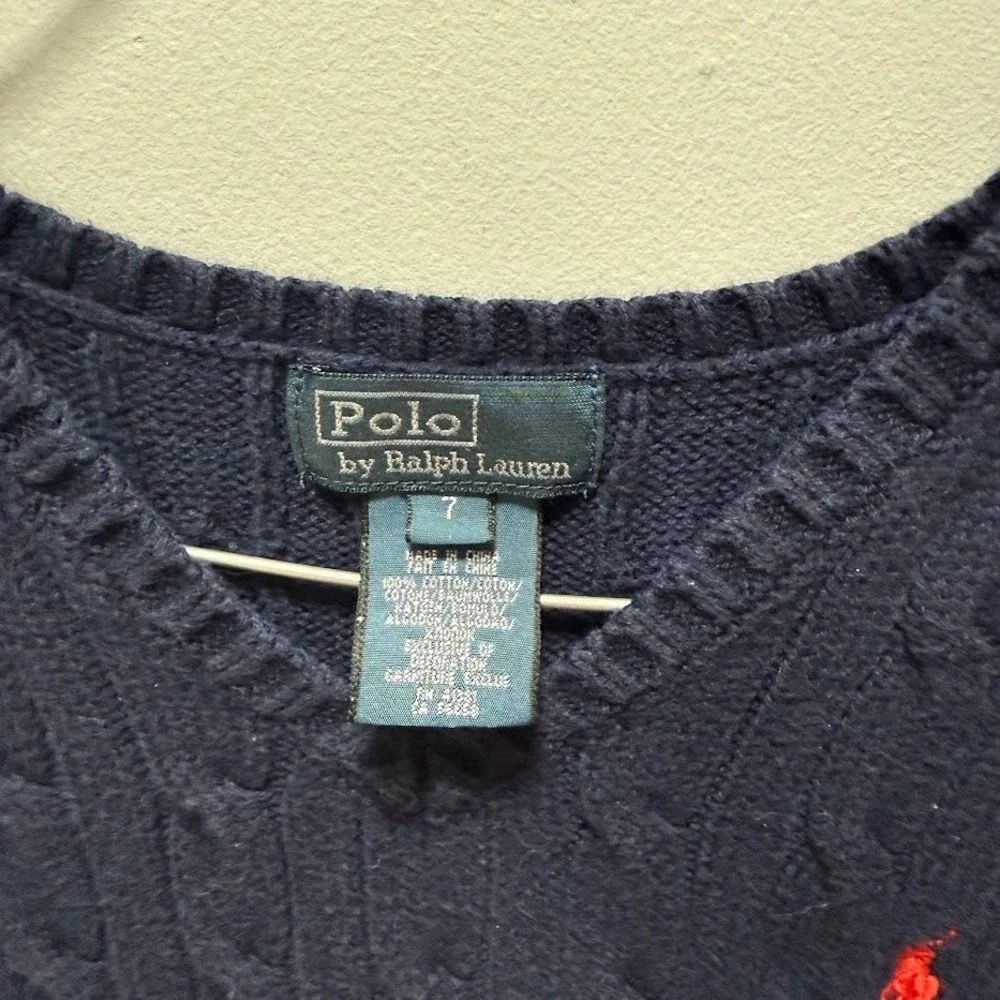 Polo Ralph‎ Lauren Kids Navy Blue Cable Knit V Neck Sweater Vest Size 7